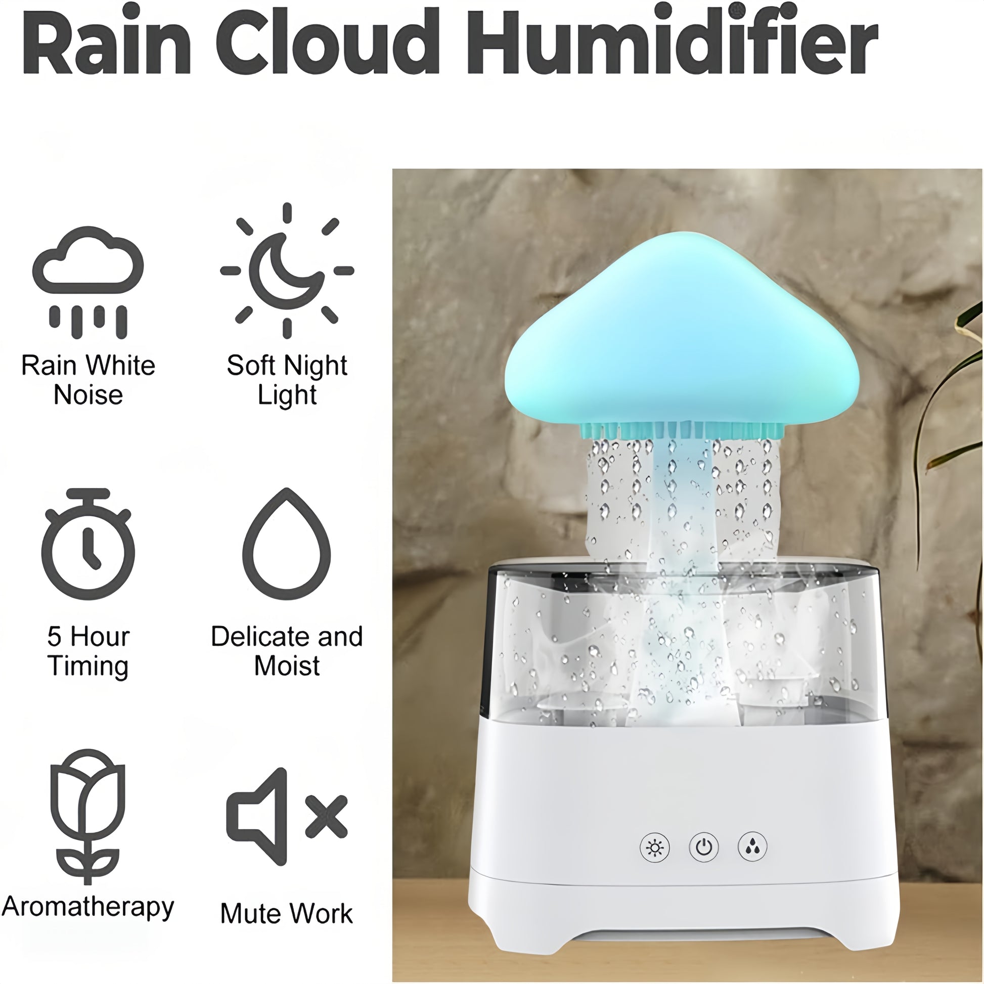 Moktan Sabai Rain Cloud Humidifier – 7-Color Aromatherapy Diffuser with Remote for Bedroom