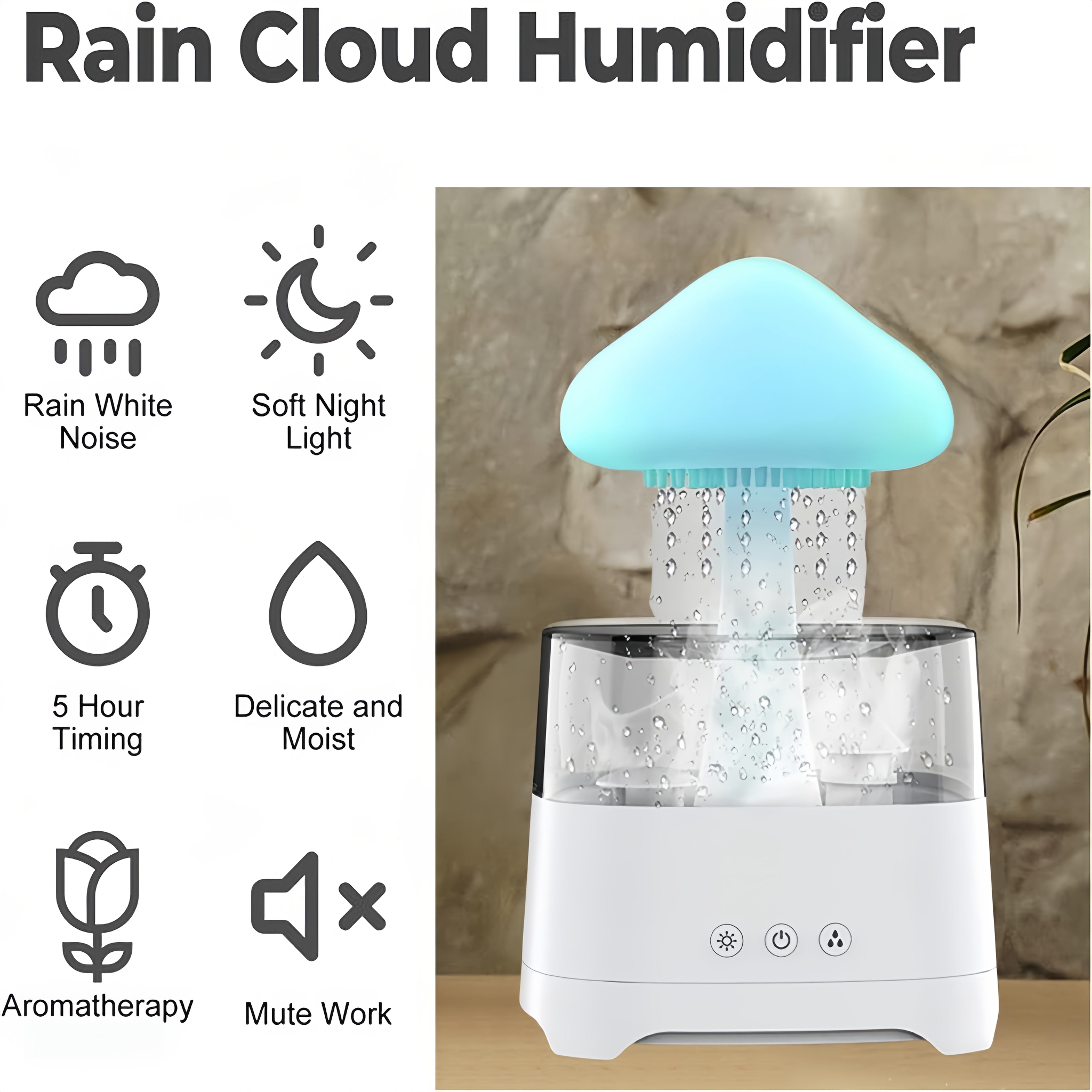 Moktan Sabai Rain Cloud Humidifier – 7-Color Aromatherapy Diffuser with Remote for Bedroom