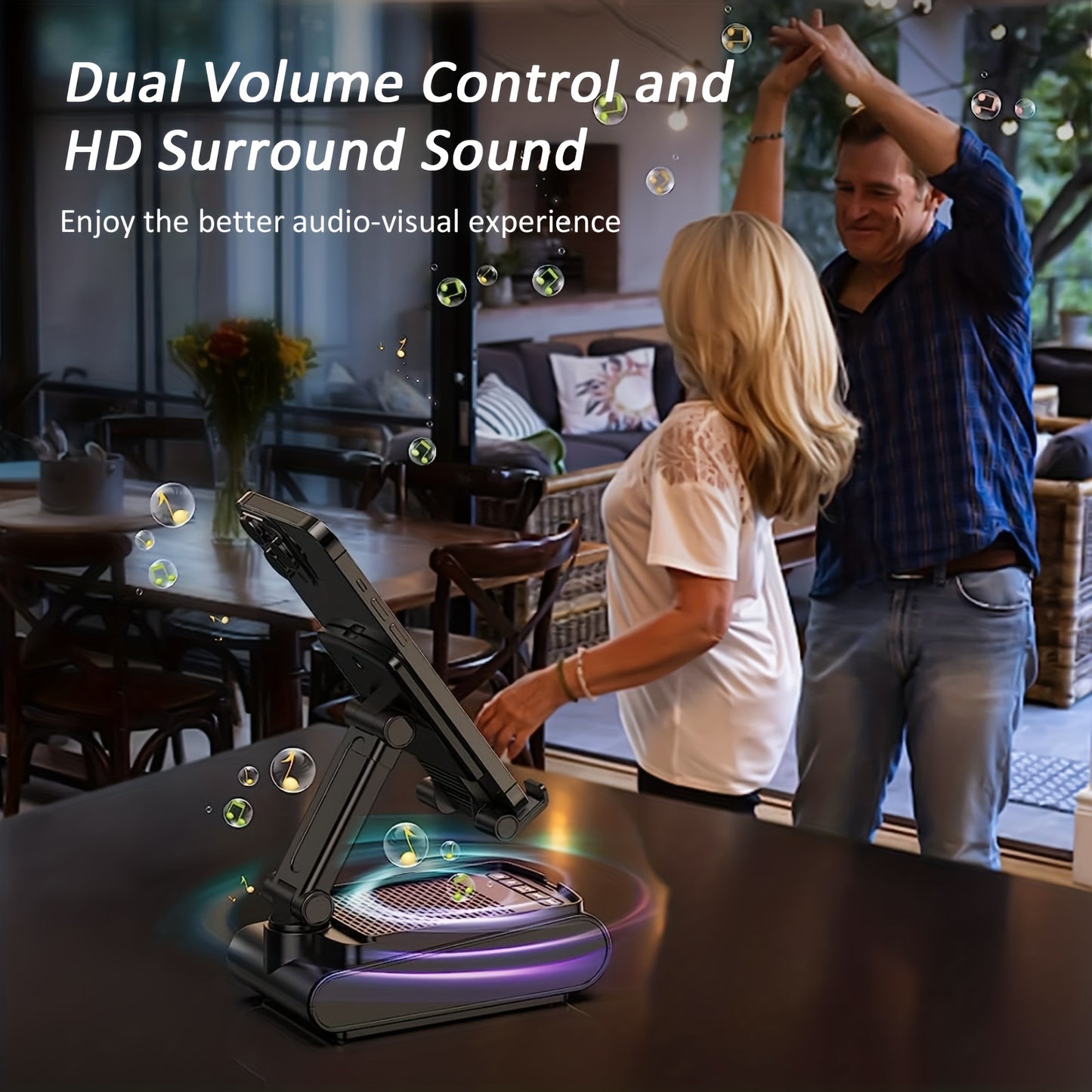 Cell Phone Stand with Wireless Bluetooth Speaker, Non-Slip Base, Portable Use