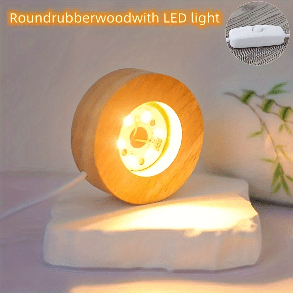 Moktan Sabai Wooden LED Light Base USB Powered | 6-LED Display Stand for Acrylic, Crystal