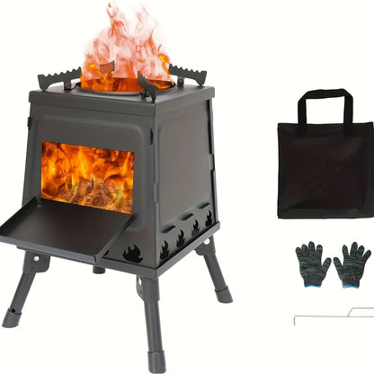 Portable Cast Iron Wood Burning Camp Stove for Outdoor Cooking, Hiking & Camping