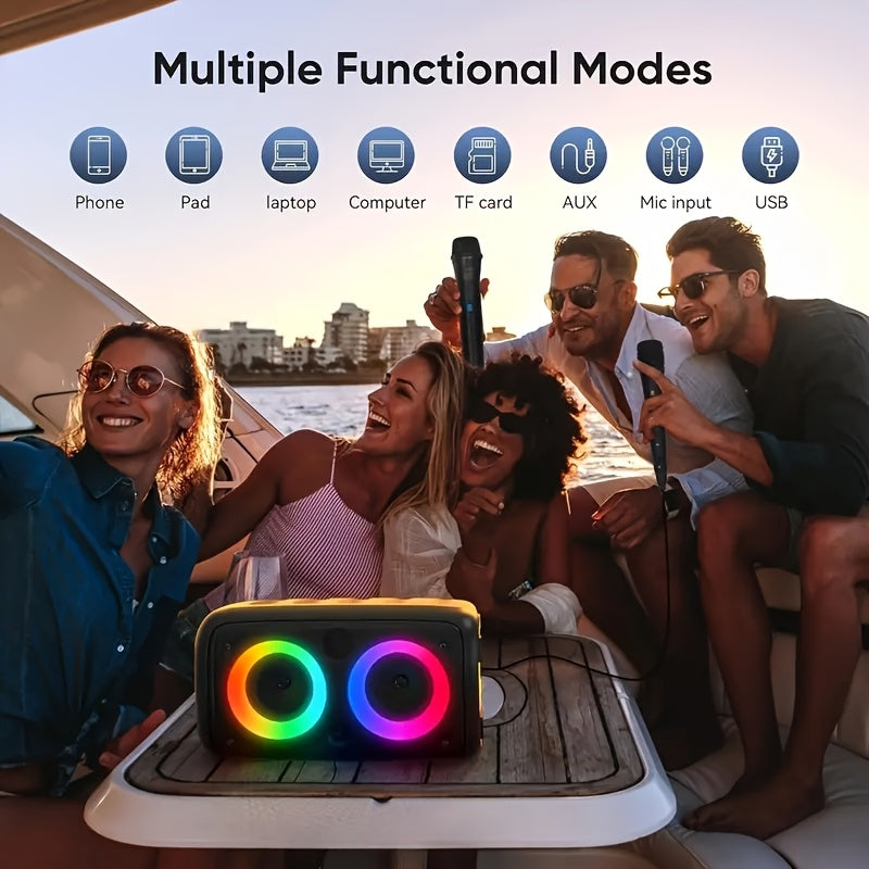 Karaoke Machine with Wireless & Wired Mics, Bluetooth Speaker with LED Lights for Party & Home
