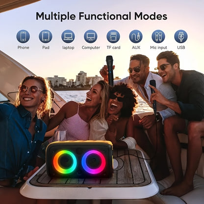 Karaoke Machine with Wireless & Wired Mics, Bluetooth Speaker with LED Lights for Party & Home