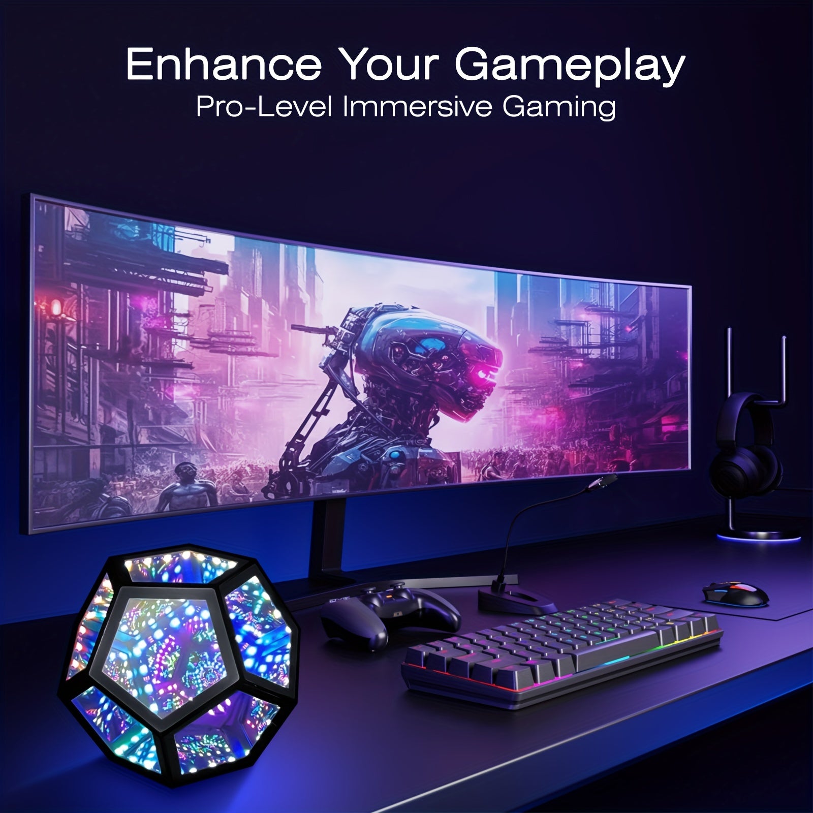Moktan Sabai Infinity Mirror Light RGB Dodecahedron Lamp for Gaming Room & Desk Decor ALL