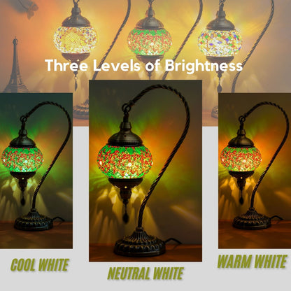 Turkish Mosaic Table Lamp – Swan Neck Moroccan Bedside Light with LED Bulb