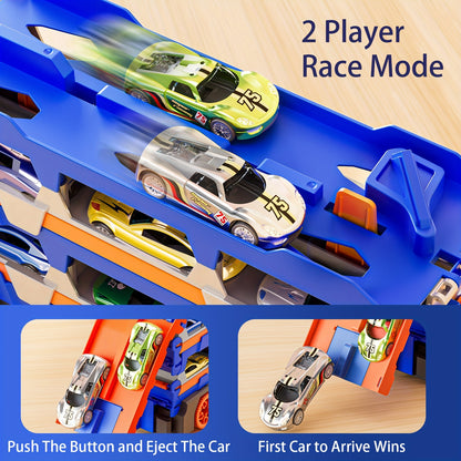 Dinosaur Race Track Car Toy Set for Boys | 12 Cars & Dino Transporter Truck