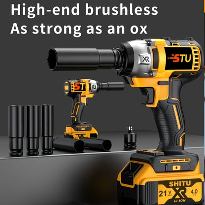 21V Cordless Impact Wrench Drill – Brushless, 4000mAh, Kit w/ Case & Sockets