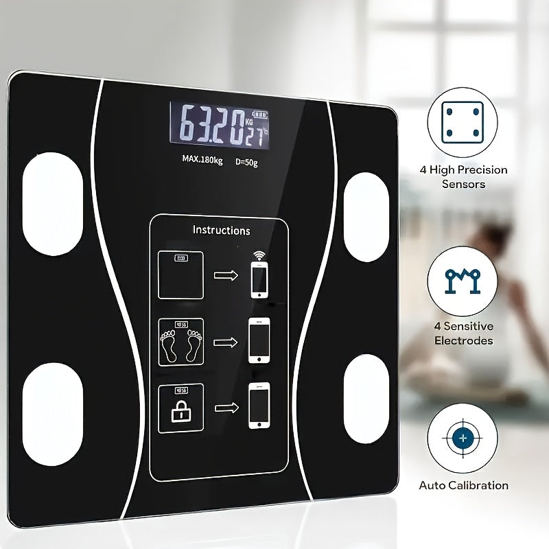 Digital Bathroom Scale with Backlit LED Display, Tempered Glass, 400lb/180kg Capacity