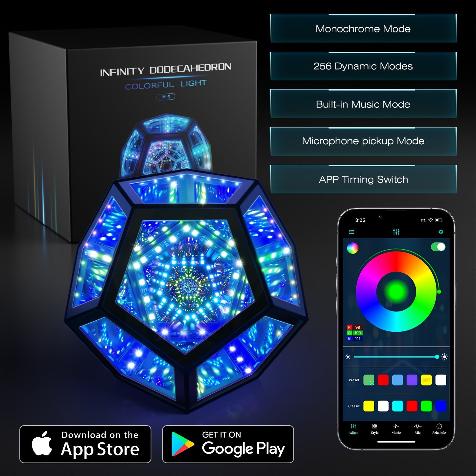Moktan Sabai Infinity Mirror Light RGB Dodecahedron Lamp for Gaming Room & Desk Decor