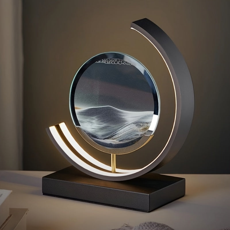 Moktan Sabai Sandscape Hourglass Table Lamp – Moving Sand Art LED Gift Light for Decor Jet Black