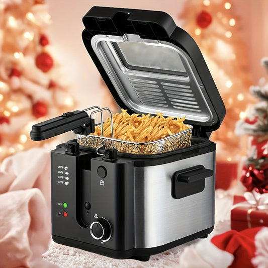 1500W Electric Deep Fryer with Basket, 84.5oz Family Size, Adjustable Temp & Easy Clean