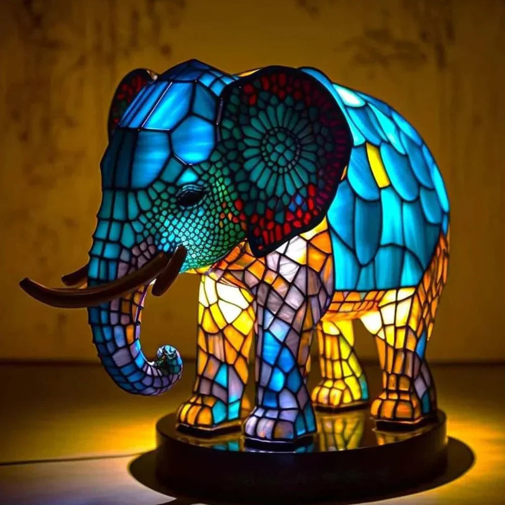 Moktan Sabai Tiffany Style Animal Table Lamp Stained Glass Art Light E26/E12 Decorative