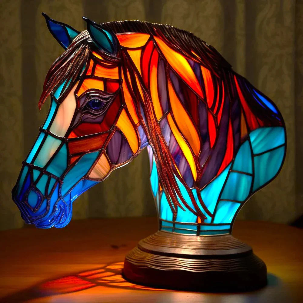 Moktan Sabai Tiffany Style Animal Table Lamp Stained Glass Art Light E26/E12 Decorative Horse