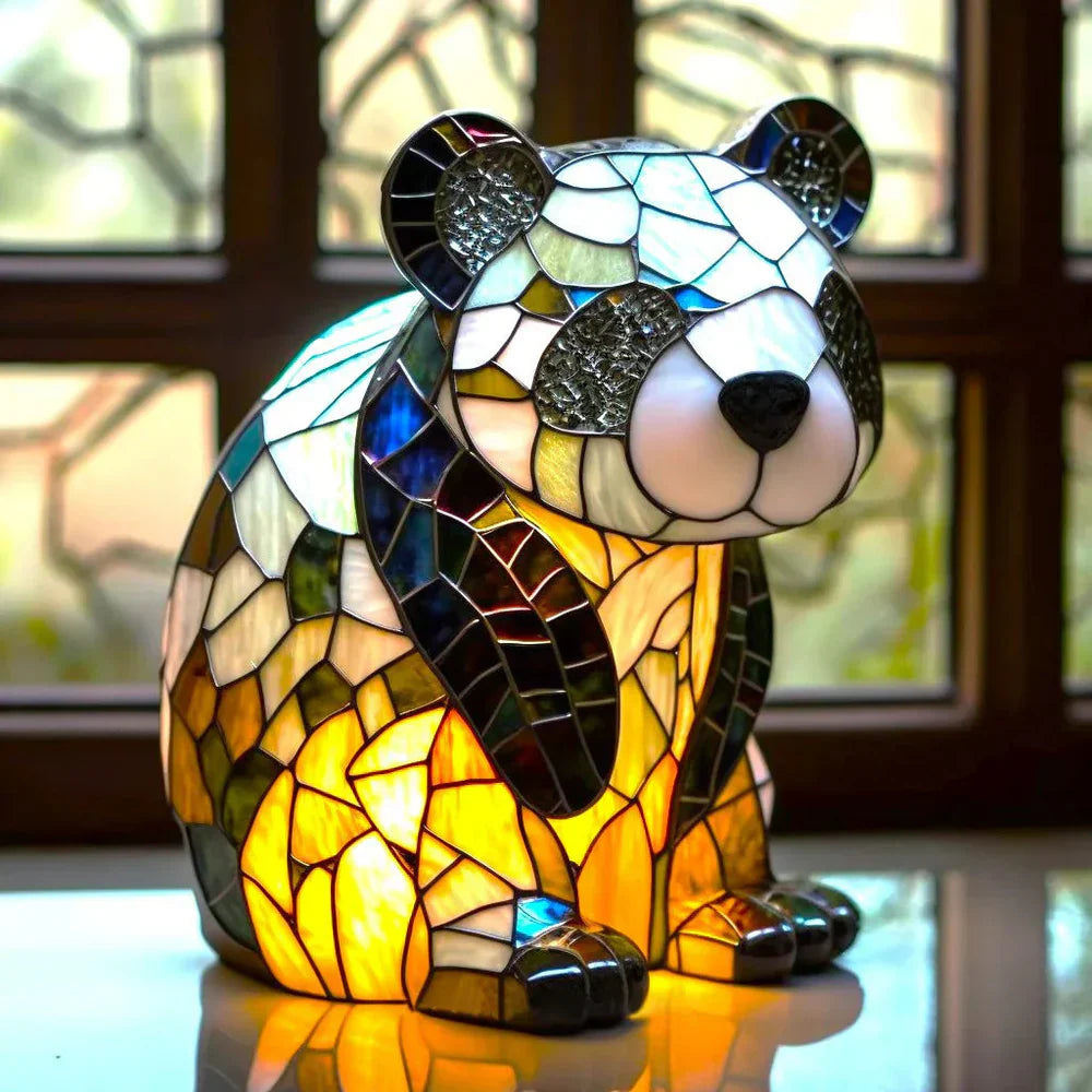 Moktan Sabai Tiffany Style Animal Table Lamp Stained Glass Art Light E26/E12 Decorative Panda