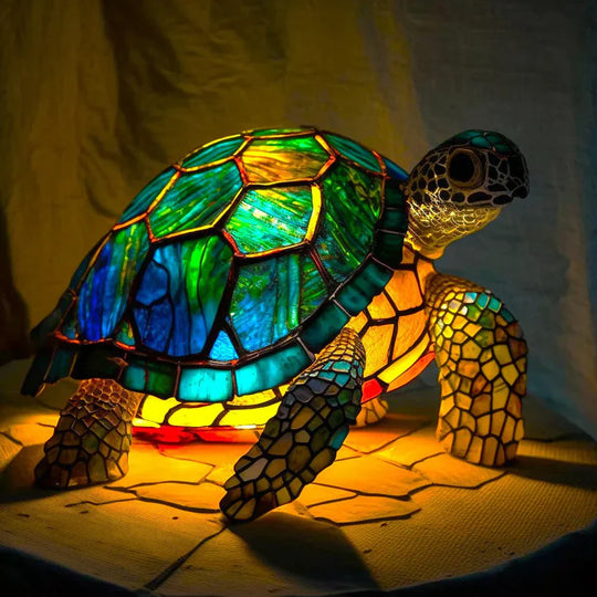 Moktan Sabai Tiffany Style Animal Table Lamp Stained Glass Bedside Light E26/E12 Turtle