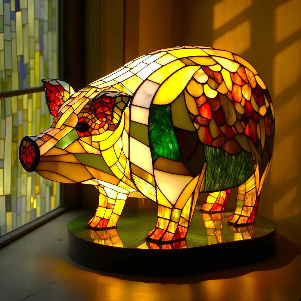 Moktan Sabai Tiffany Style Animal Table Lamp Stained Glass Art Light E26/E12 Decorative