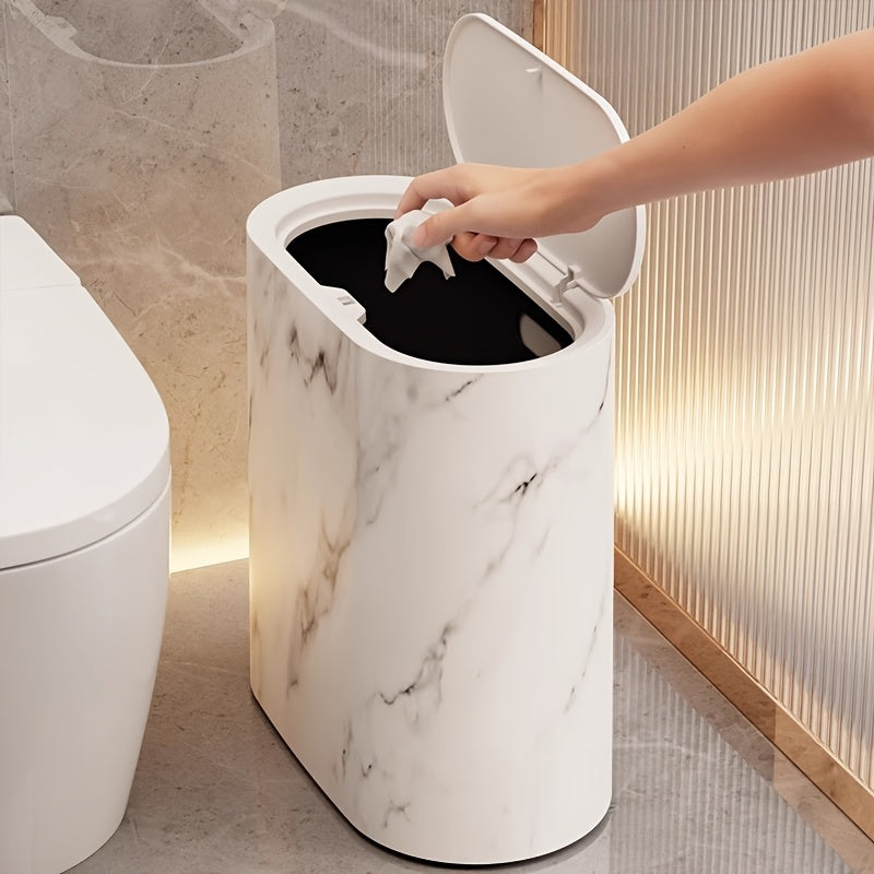 Moktan Sabai Marble Bathroom Trash Can with Lid Oval Small Kitchen Garbage Bin
