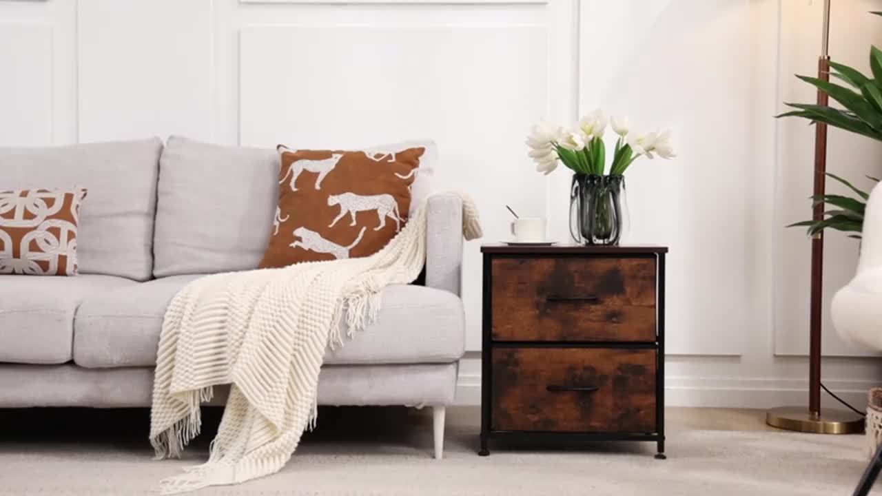 Set of 2 Nightstands with Drawers, Small End Tables with Storage for Bedroom & Office