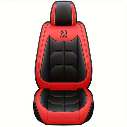 Black PU Leather Front Car Seat Covers – Red Stitching for Sedans, SUVs, Trucks