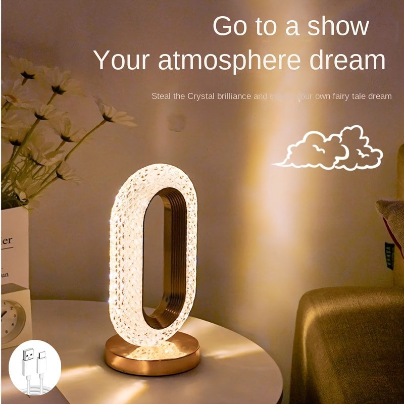 Oval Crystal Table Lamp – USB Charging Luxury Night Light for Bedroom & Office Decor