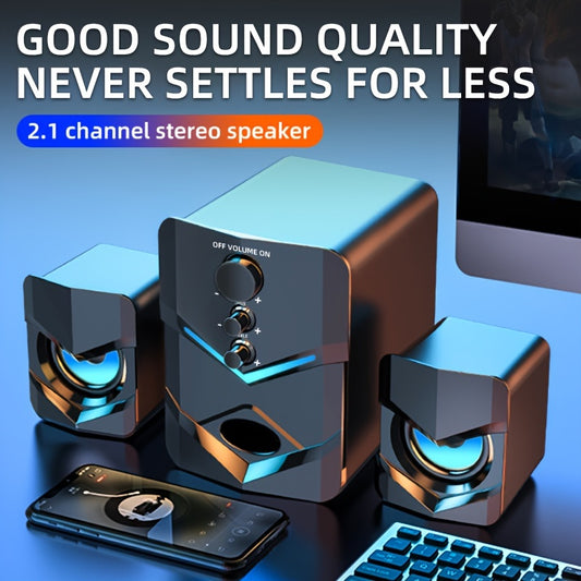 2.1 Stereo USB Desktop Speaker with LED Lights, Wired PC Speaker for Gaming & Laptop