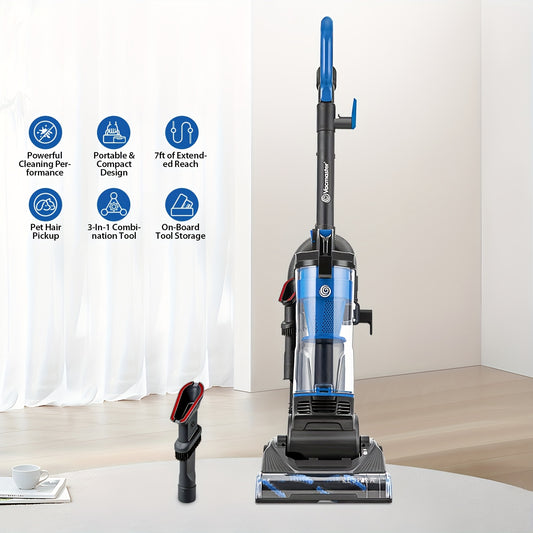 Bagless Upright Vacuum Cleaner for Carpet & Pet Hair, Cyclone Filtration, 17ft