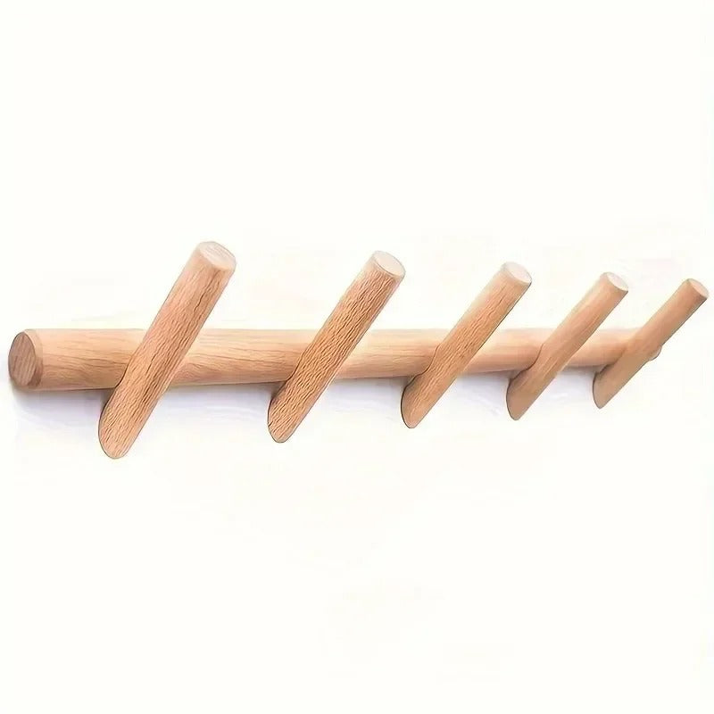 Moktan Sabai Solid Oak Wall Coat Rack Scandinavian Wooden 4 or 5 Peg Hooks
