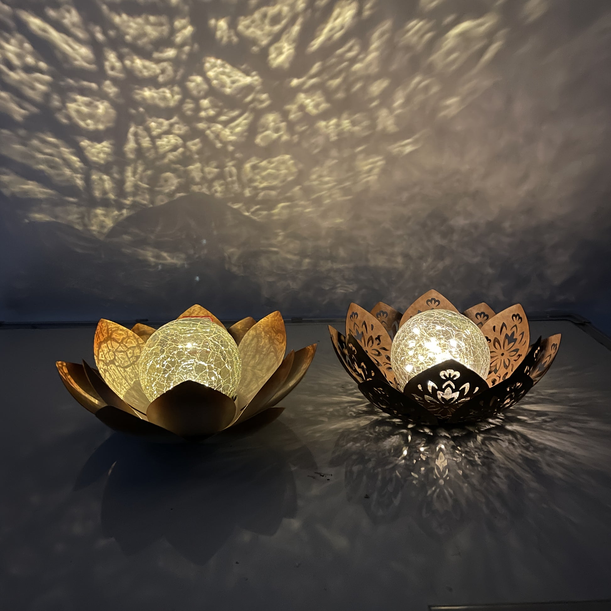 Moktan Sabai Set of 2 Lotus Solar Garden Lights – Waterproof Cracked Glass Outdoor Decor Lamps