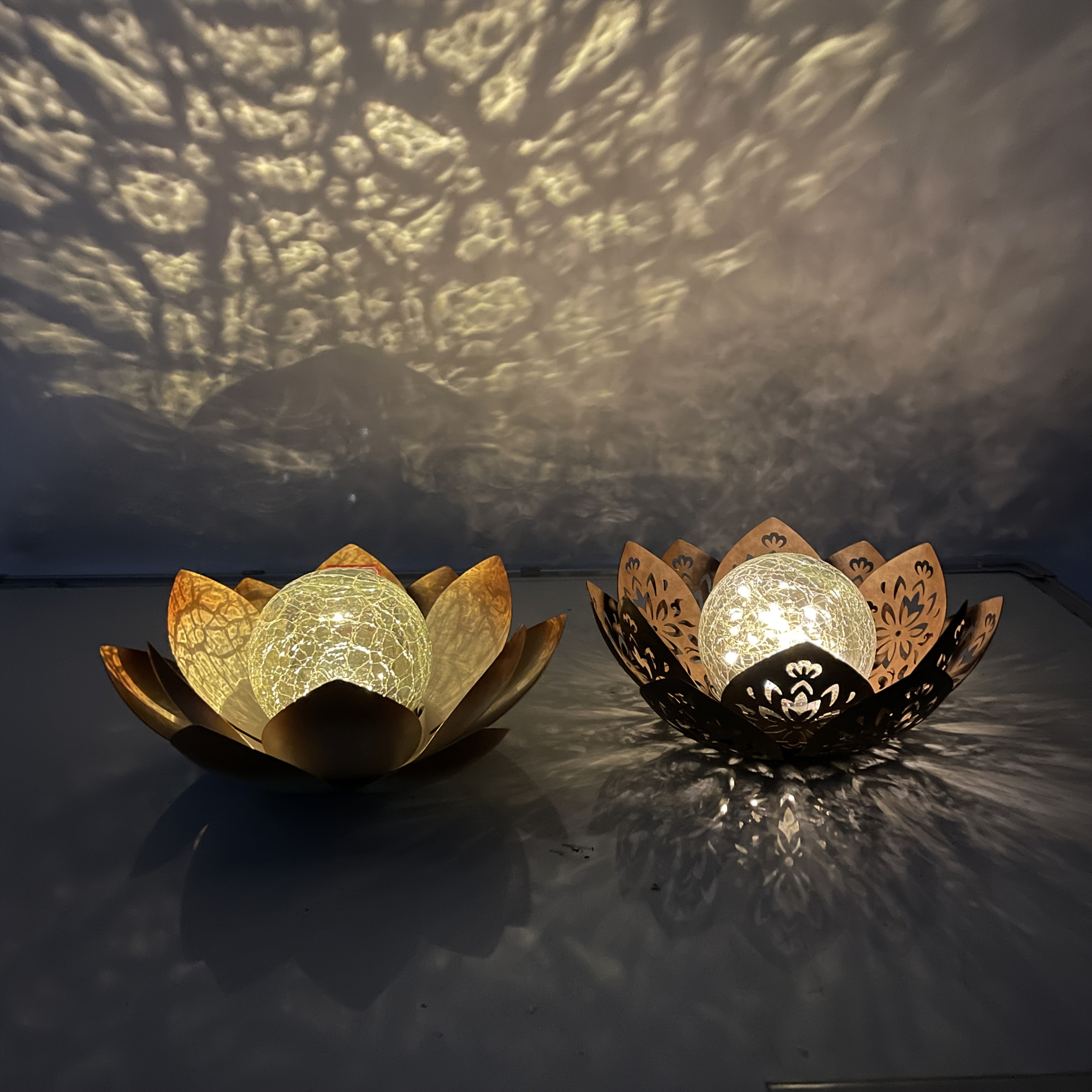 Moktan Sabai Set of 2 Lotus Solar Garden Lights – Waterproof Cracked Glass Outdoor Decor Lamps