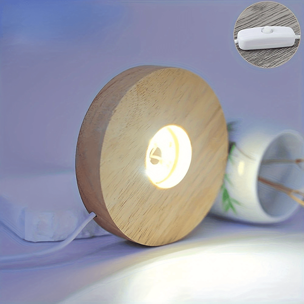 Moktan Sabai Wooden LED Light Base USB Powered | 6-LED Display Stand for Acrylic, Crystal White