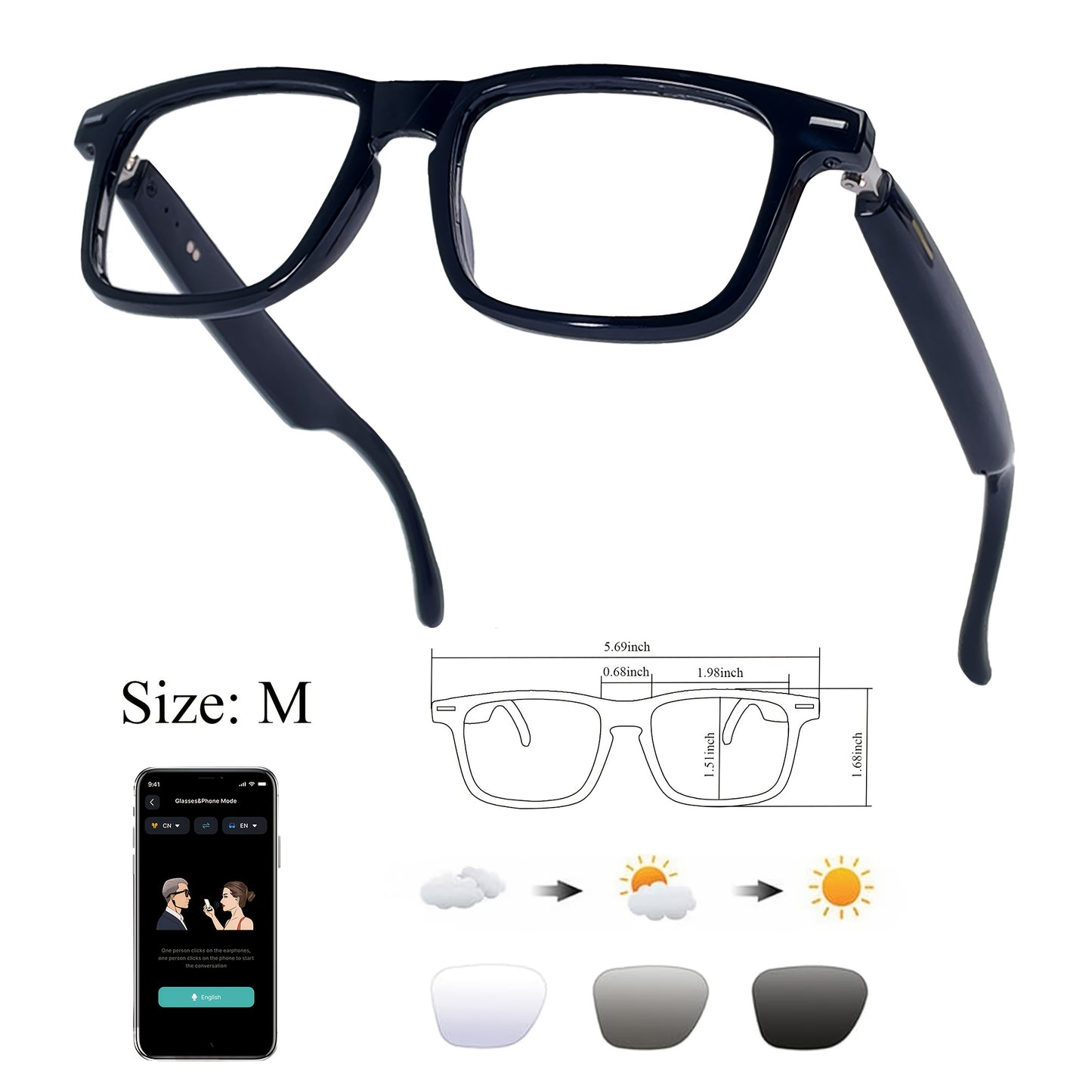 AI Smart Glasses with Real-Time Translation, Music, GPT, and HD Voice Calls