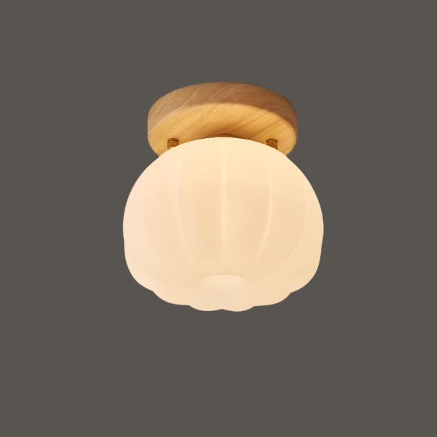 Moktan Sabai Pumpkin Flush Mount Ceiling Light Modern Round LED Ceiling Lamp B- Wooden Color