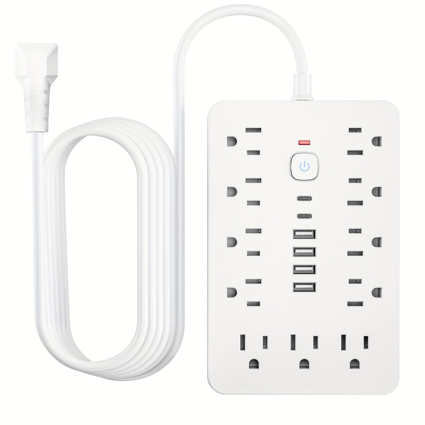17-in-1 Power Strip Surge Protector – 11 AC Outlets, 4 USB, 2 Type-C, Flat Plug