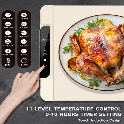 Electric Food Warming Pad with 11 Heat Levels & 10H Timer, Foldable Silicone Buffet Tray