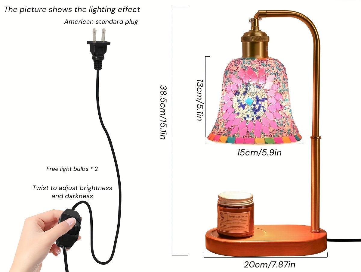 Moktan Sabai Turkish Mosaic Candle Lamp – Dimmable Glass Table Light for Bedroom & Holidays