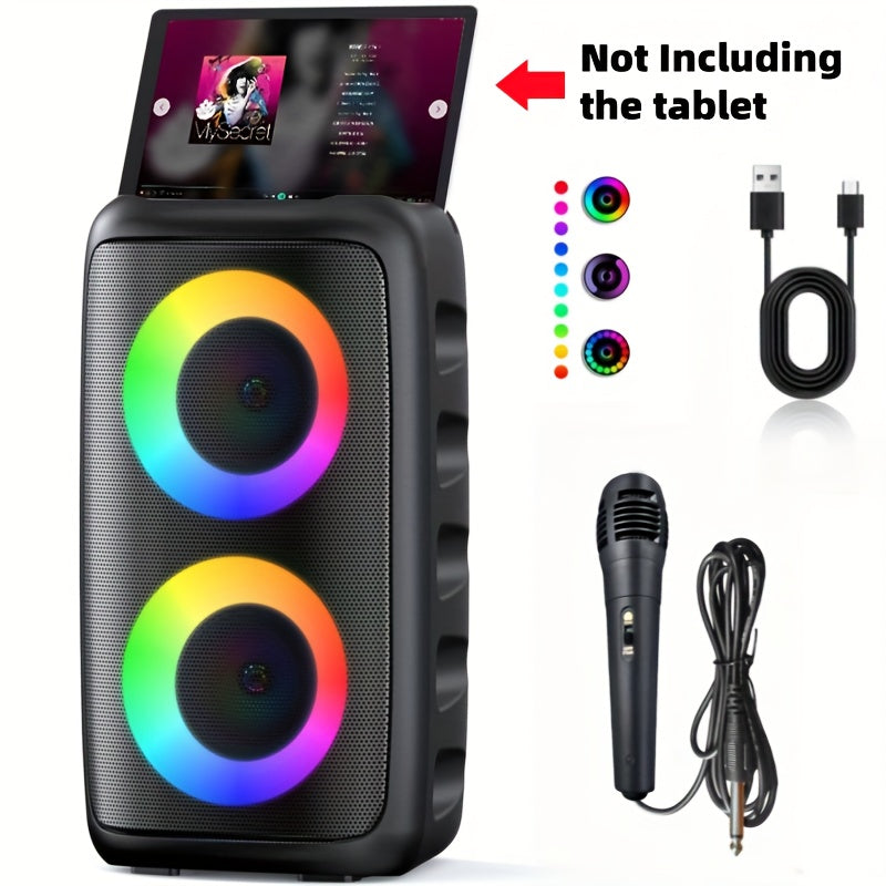 Karaoke Machine with Wireless & Wired Mics, Bluetooth Speaker with LED Lights for Party & Home