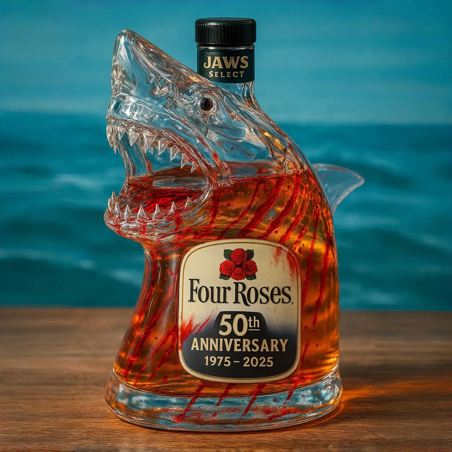 Moktan Sabai Shark Head Glass Bottle Collectible Whiskey Decanter Movie Memorabilia Version 2