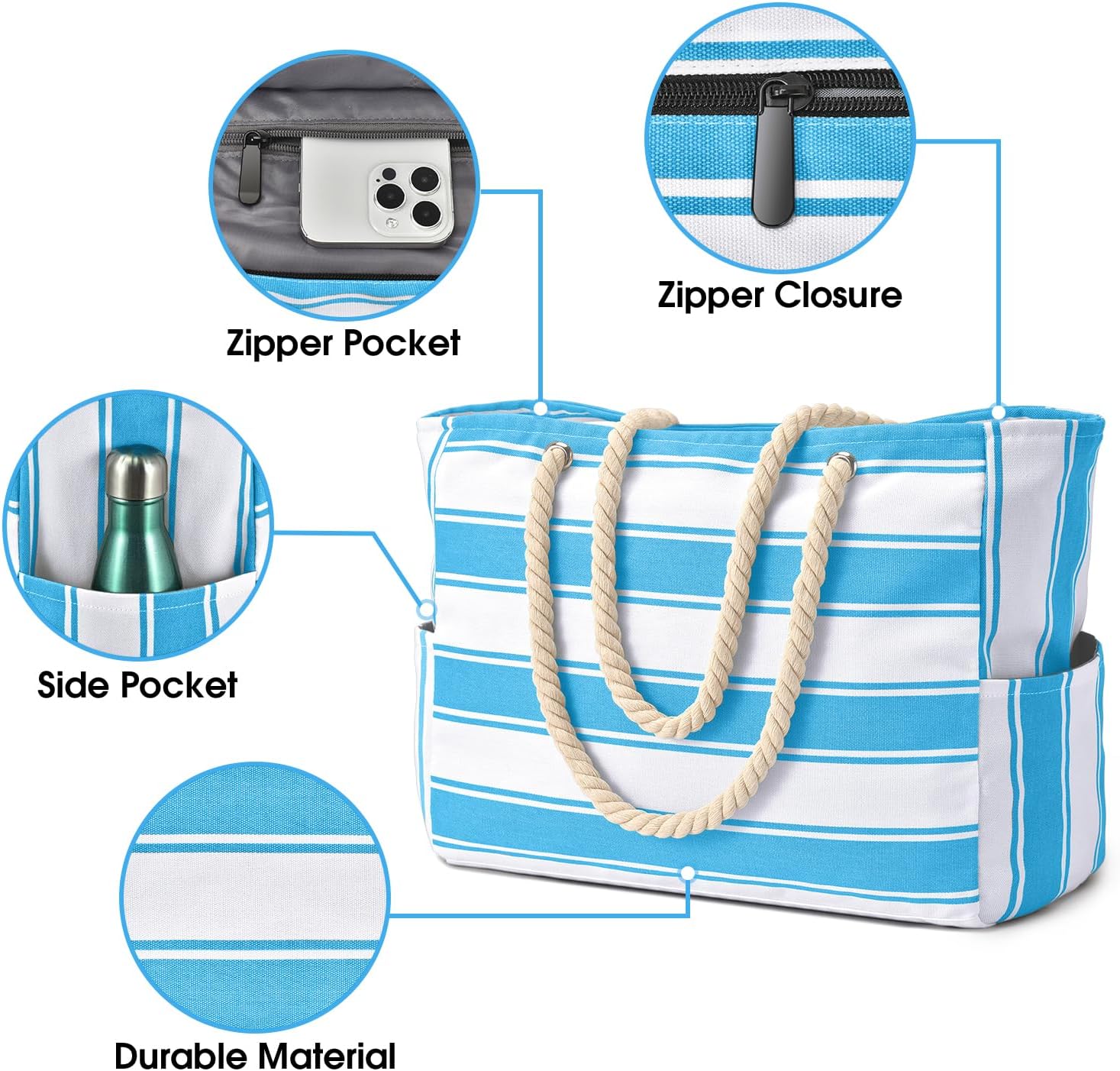 Moktan Sabai Waterproof Oversized Beach Tote Bag 20L Sandproof Zip Travel Carryall