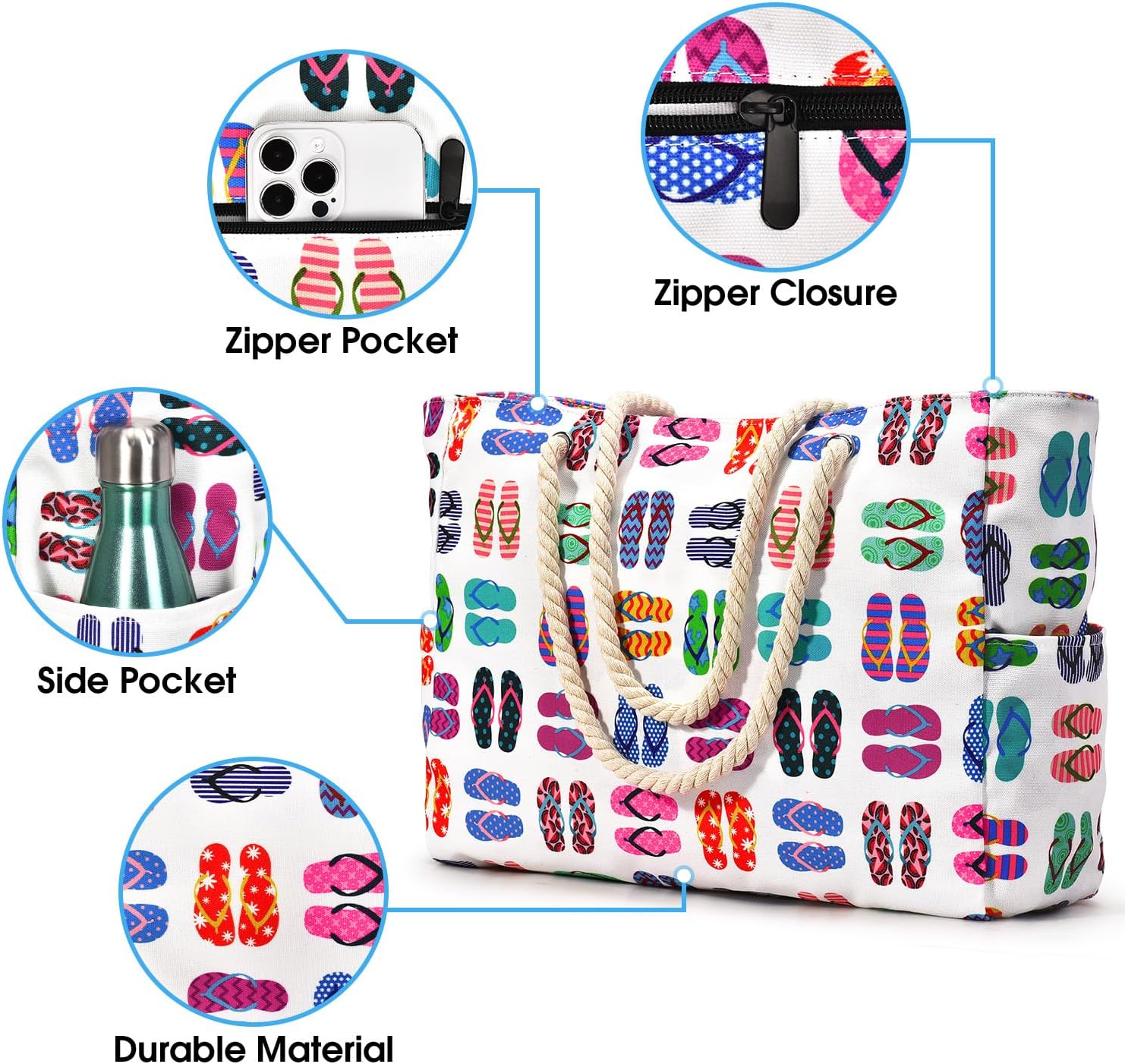 Moktan Sabai Waterproof Oversized Beach Tote Bag 20L Sandproof Zip Travel Carryall