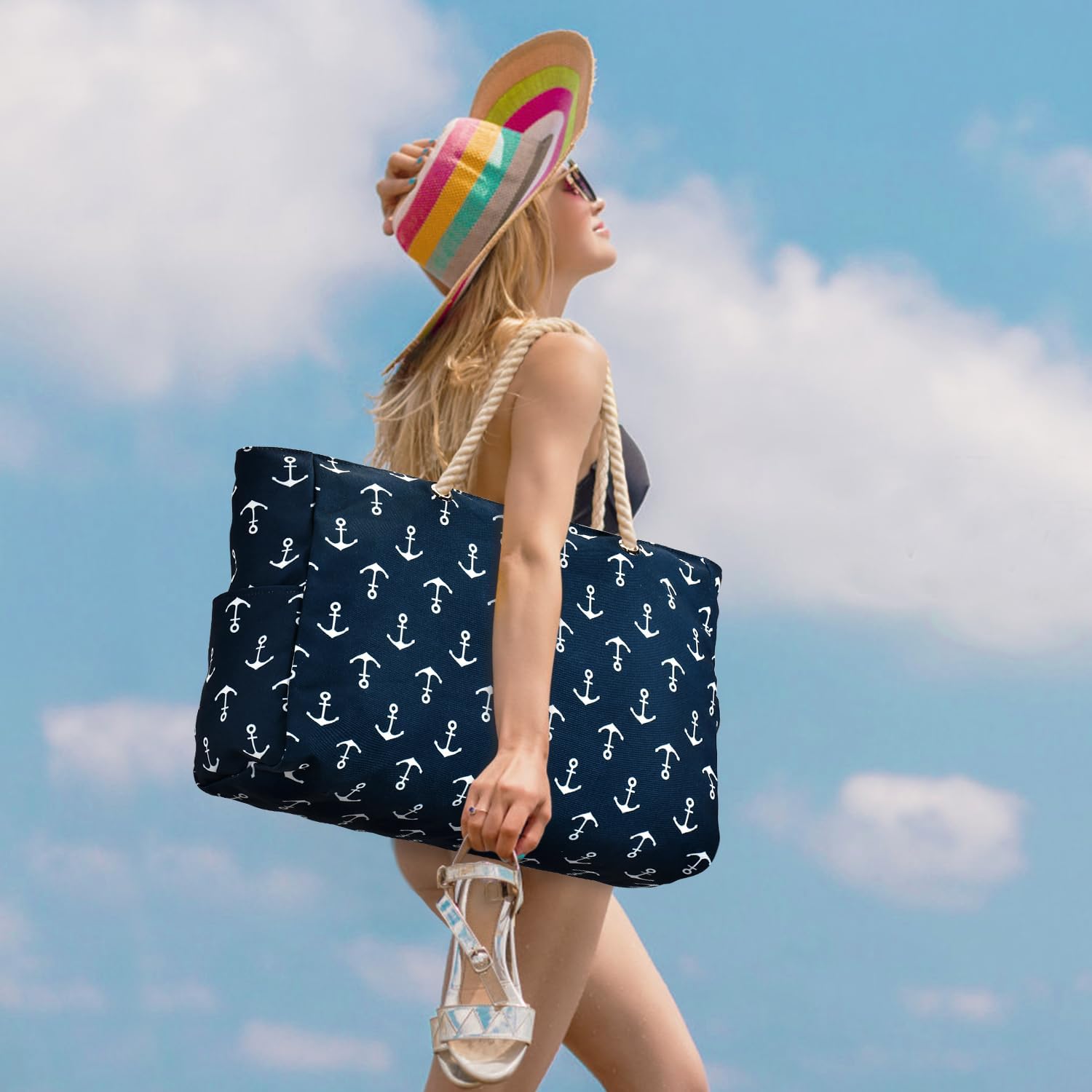 Moktan Sabai Waterproof Large Tote Bag with Zipper & Bottle Pockets