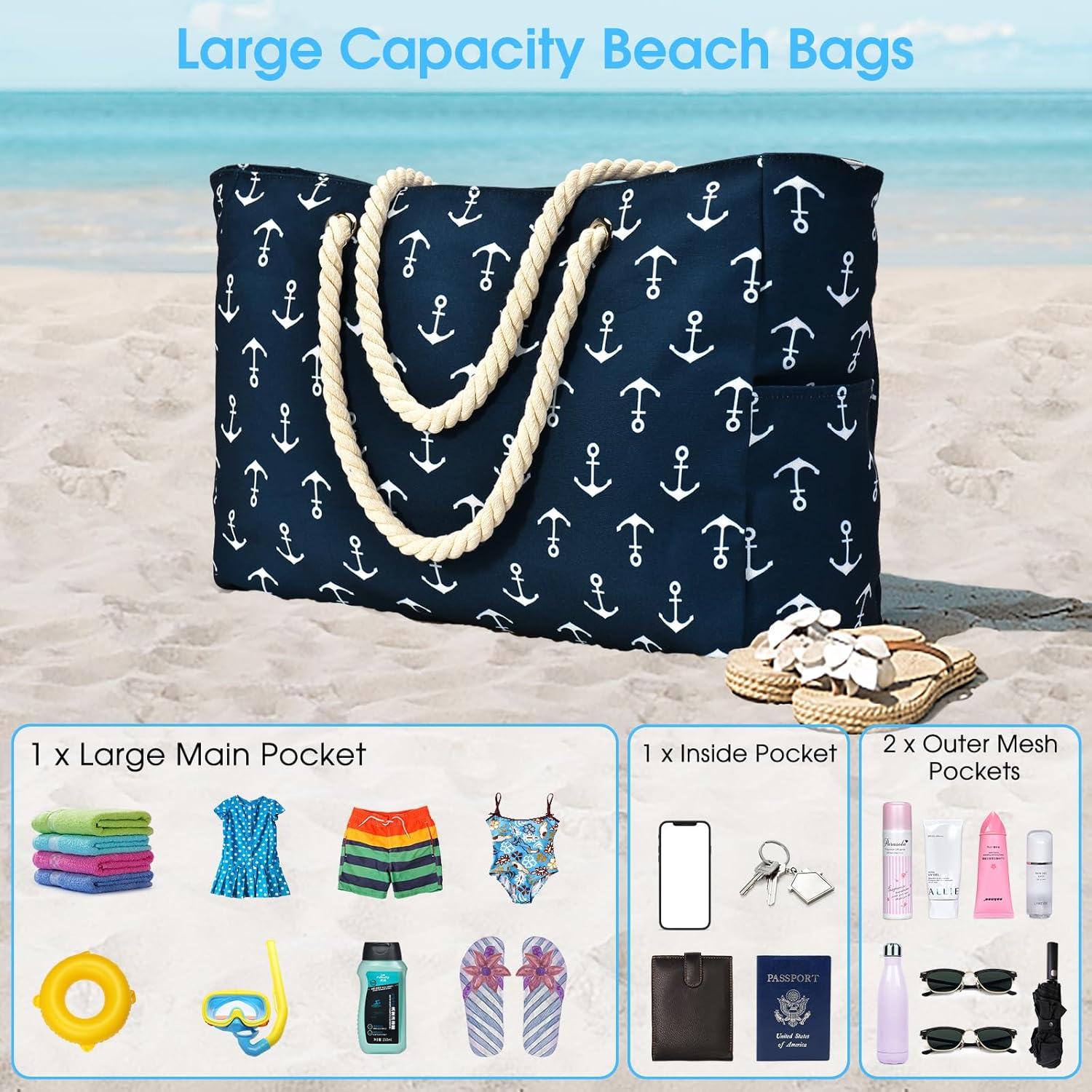 Moktan Sabai Waterproof Large Tote Bag with Zipper & Bottle Pockets