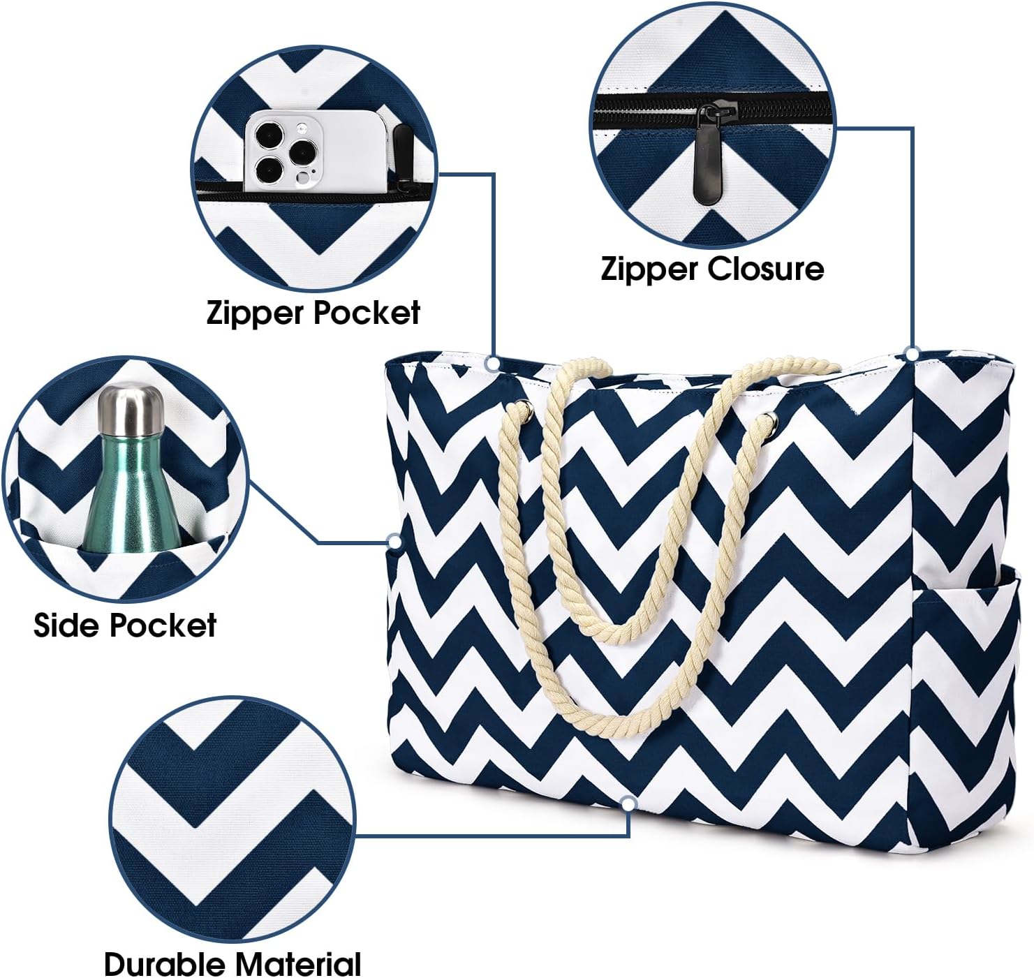 Moktan Sabai Waterproof Large Tote Bag with Zipper & Bottle Pockets