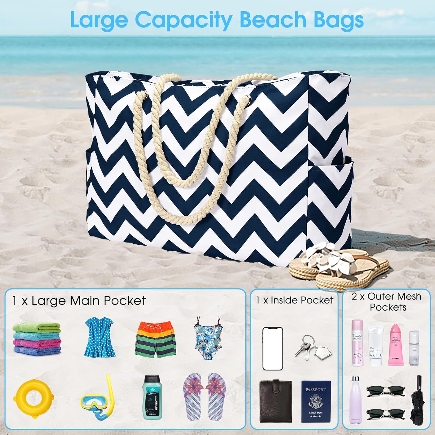 Moktan Sabai Waterproof Large Tote Bag with Zipper & Bottle Pockets