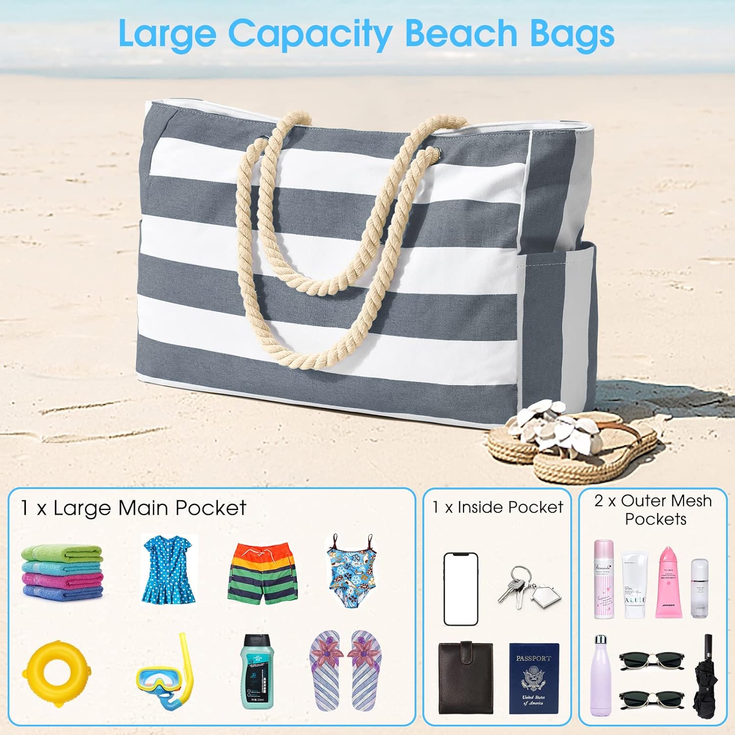 Moktan Sabai Waterproof Large Tote Bag with Zipper & Bottle Pockets