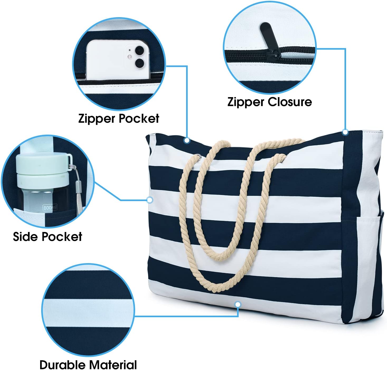 Moktan Sabai Waterproof Large Tote Bag with Zipper & Bottle Pockets