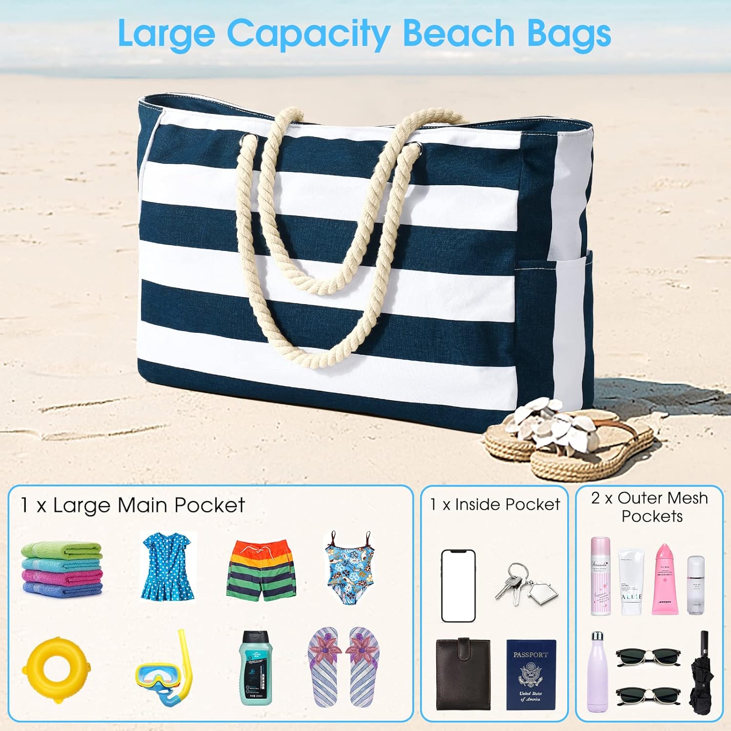 Moktan Sabai Waterproof Large Tote Bag with Zipper & Bottle Pockets