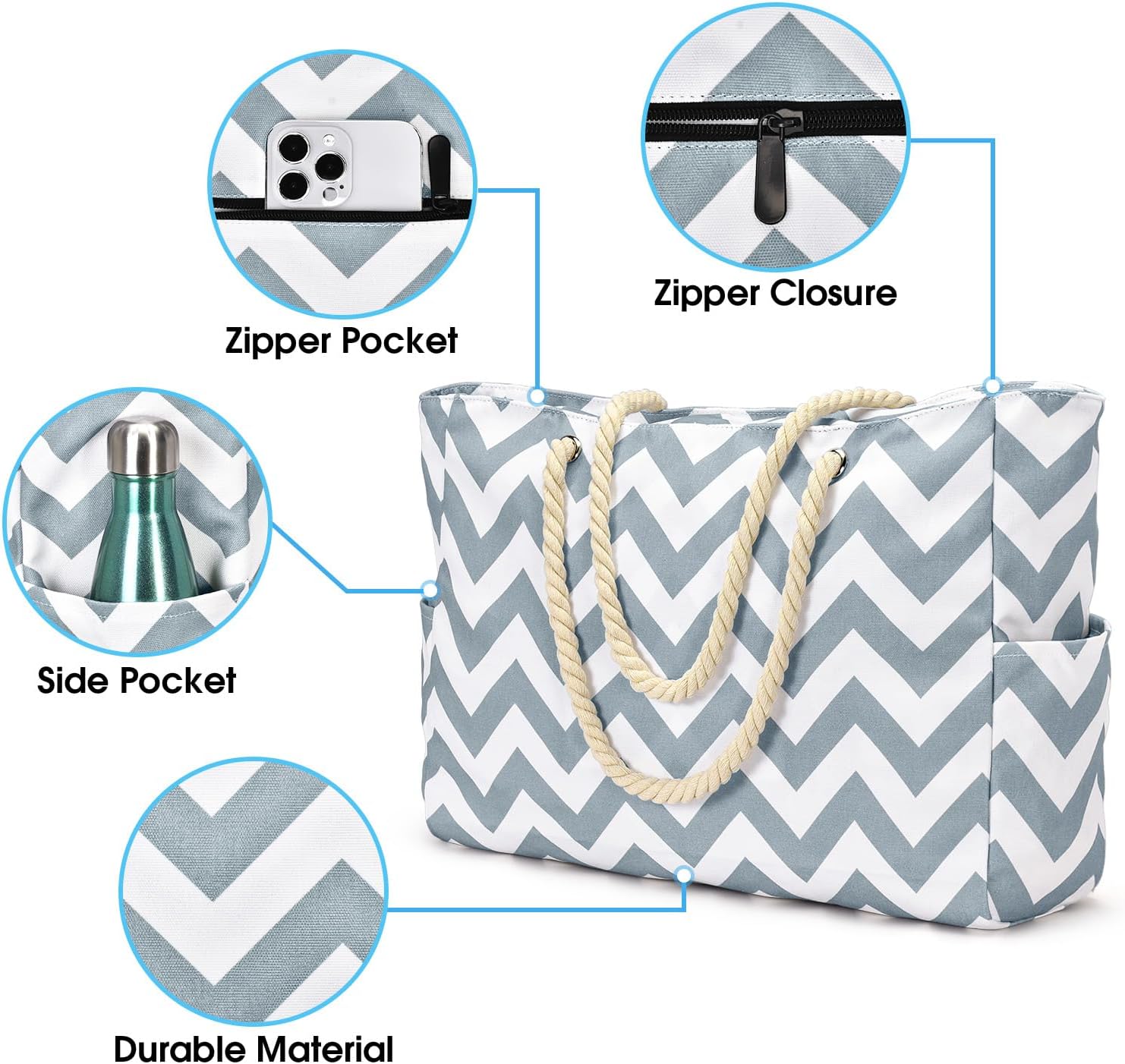 Moktan Sabai Waterproof Large Tote Bag with Zipper & Bottle Pockets