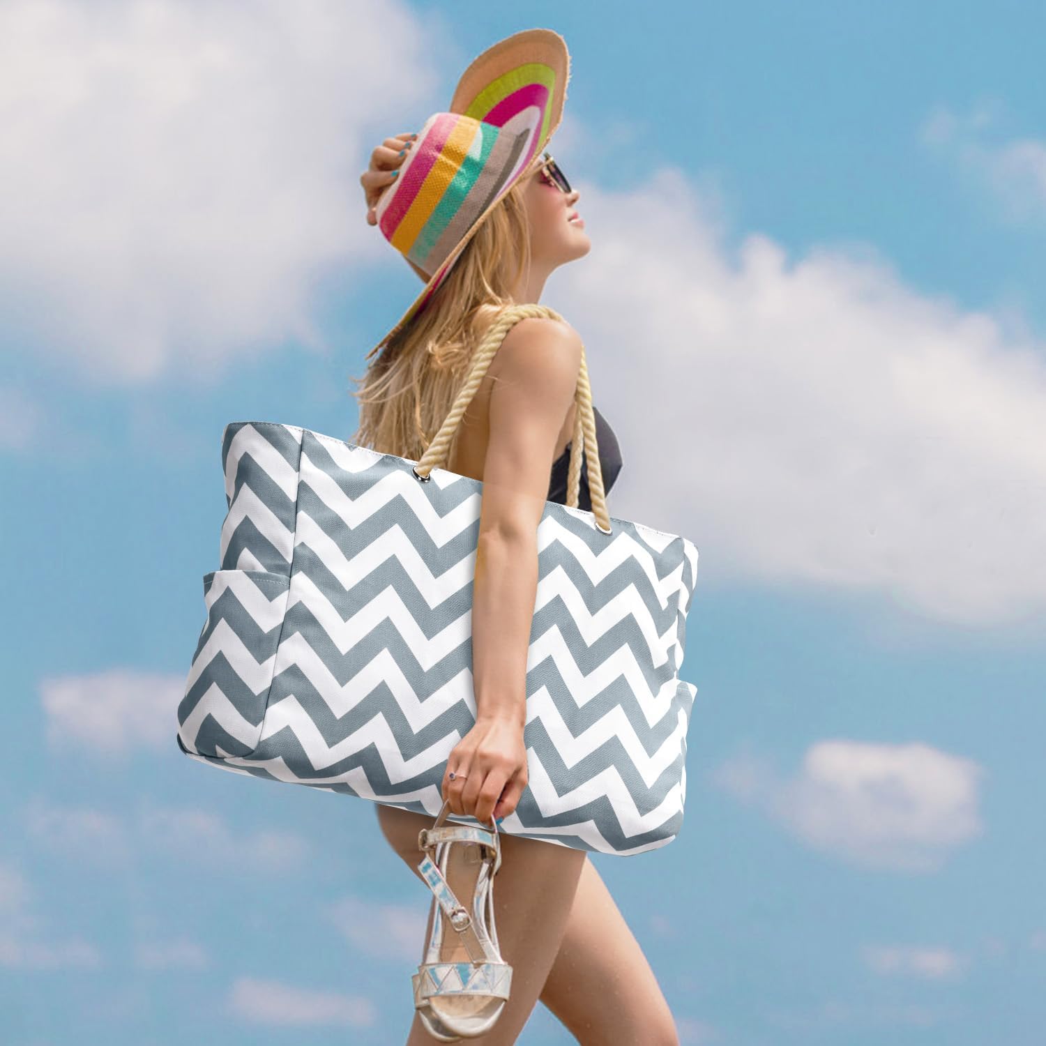 Moktan Sabai Waterproof Large Tote Bag with Zipper & Bottle Pockets