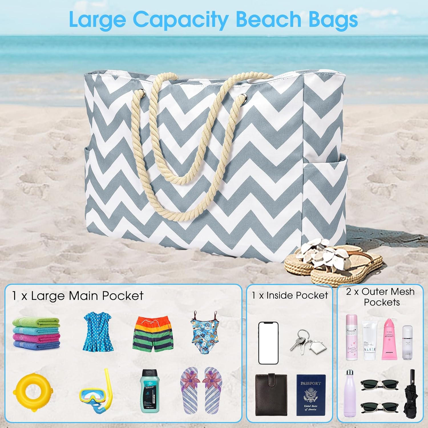 Moktan Sabai Waterproof Large Tote Bag with Zipper & Bottle Pockets
