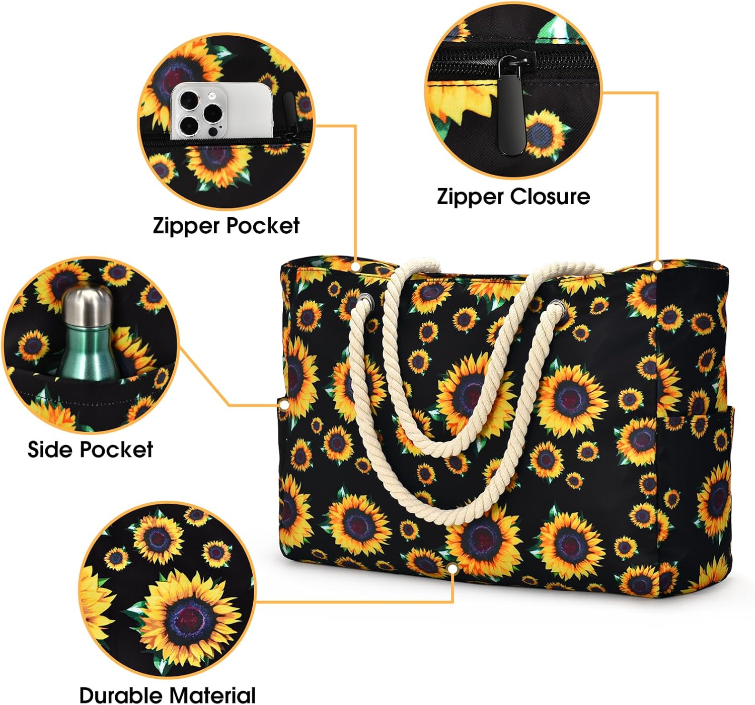 Moktan Sabai Waterproof Large Tote Bag with Zipper & Bottle Pockets